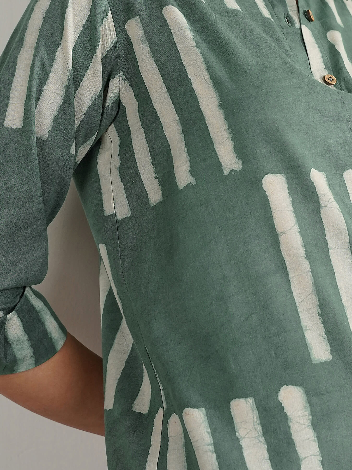 Cotton Dabu Geometric Regular Shirt - Green