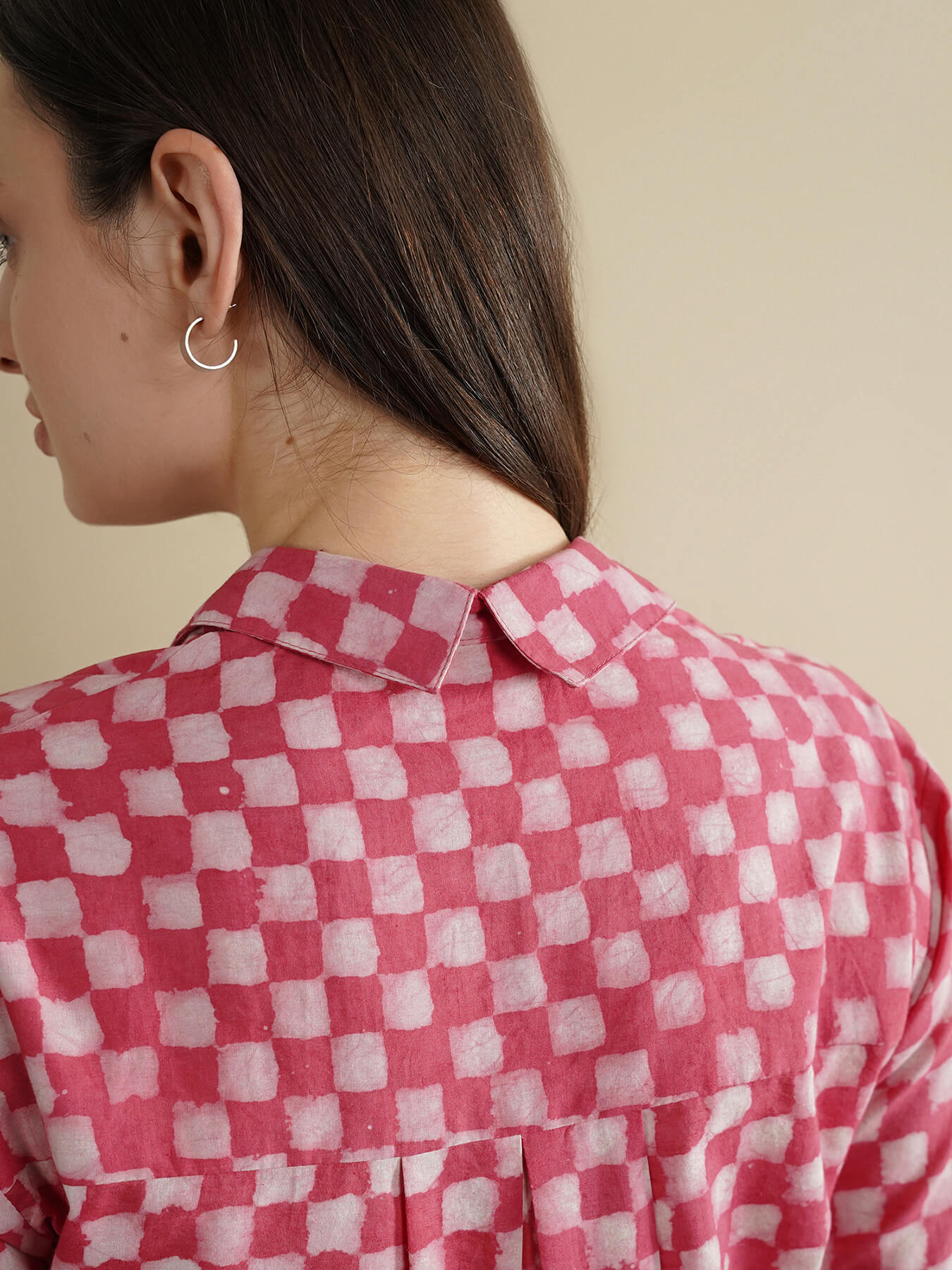Cotton Dabu Checked Shirt - Pink