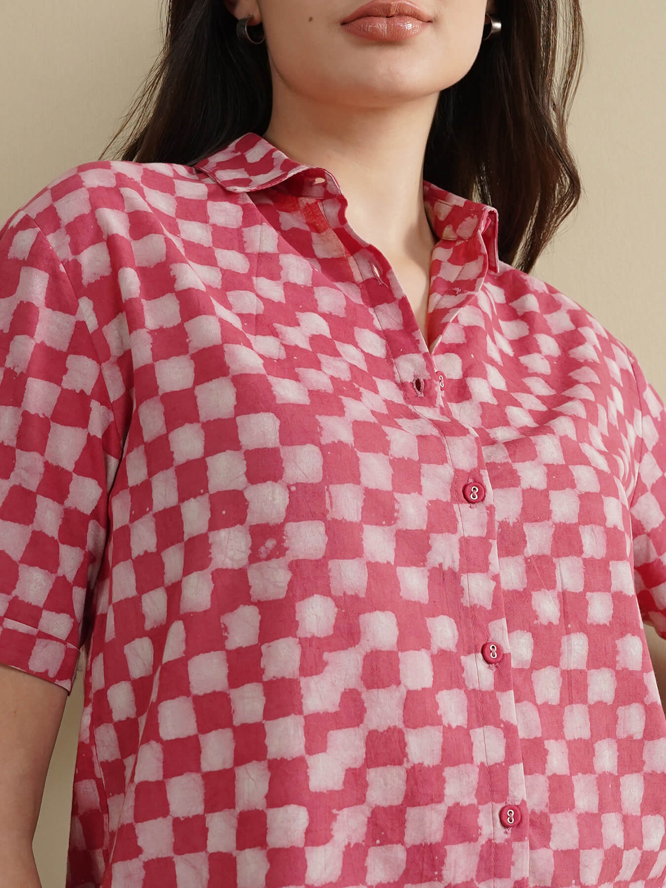 Cotton Dabu Checked Shirt - Pink