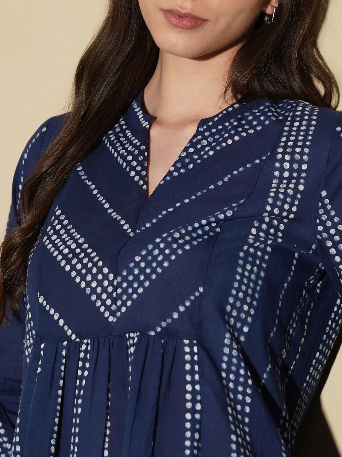 Cotton Polka Dots Peplum Top - Navy Blue