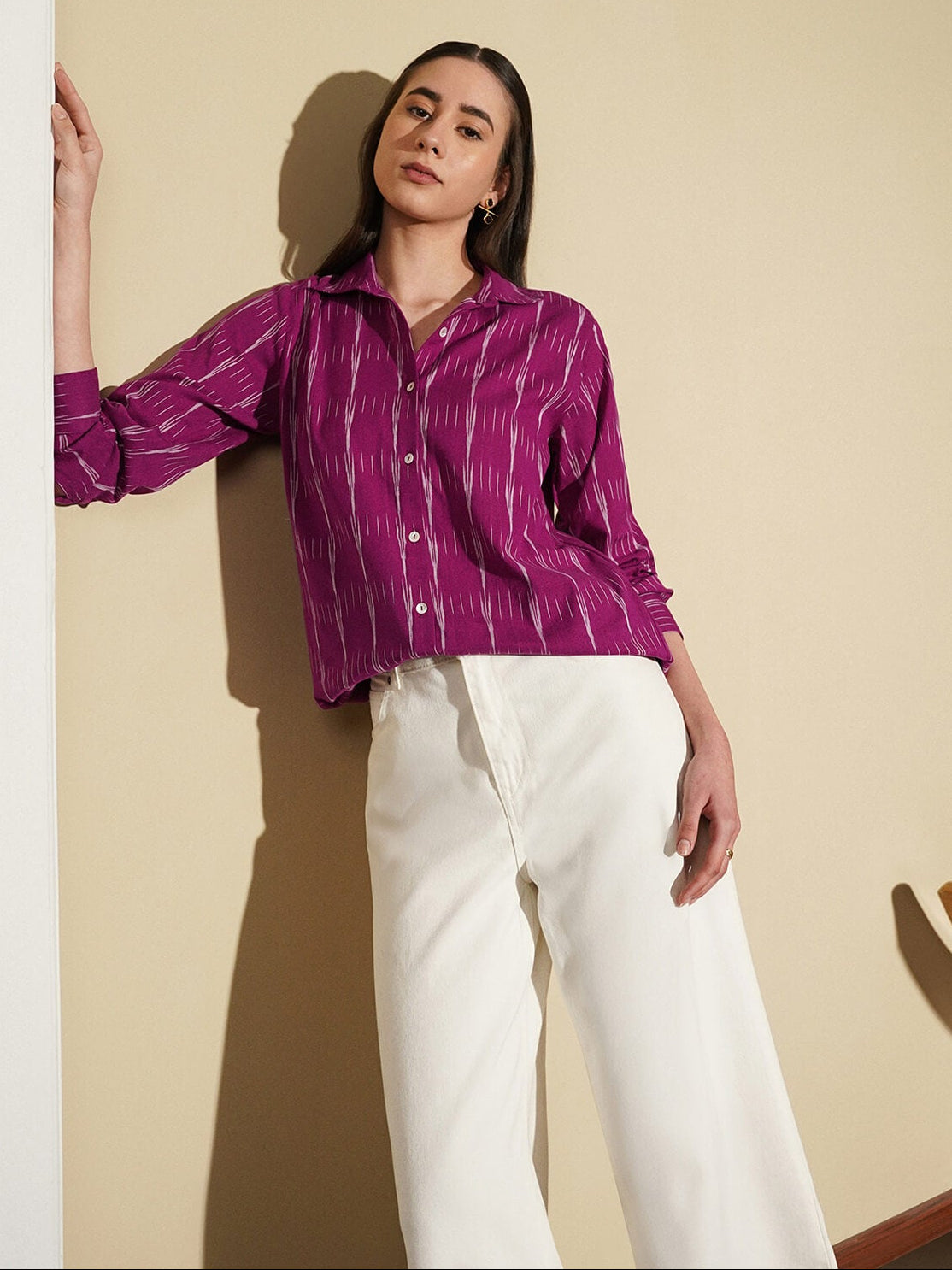 Cotton Woven Ikat Shirt - Magenta