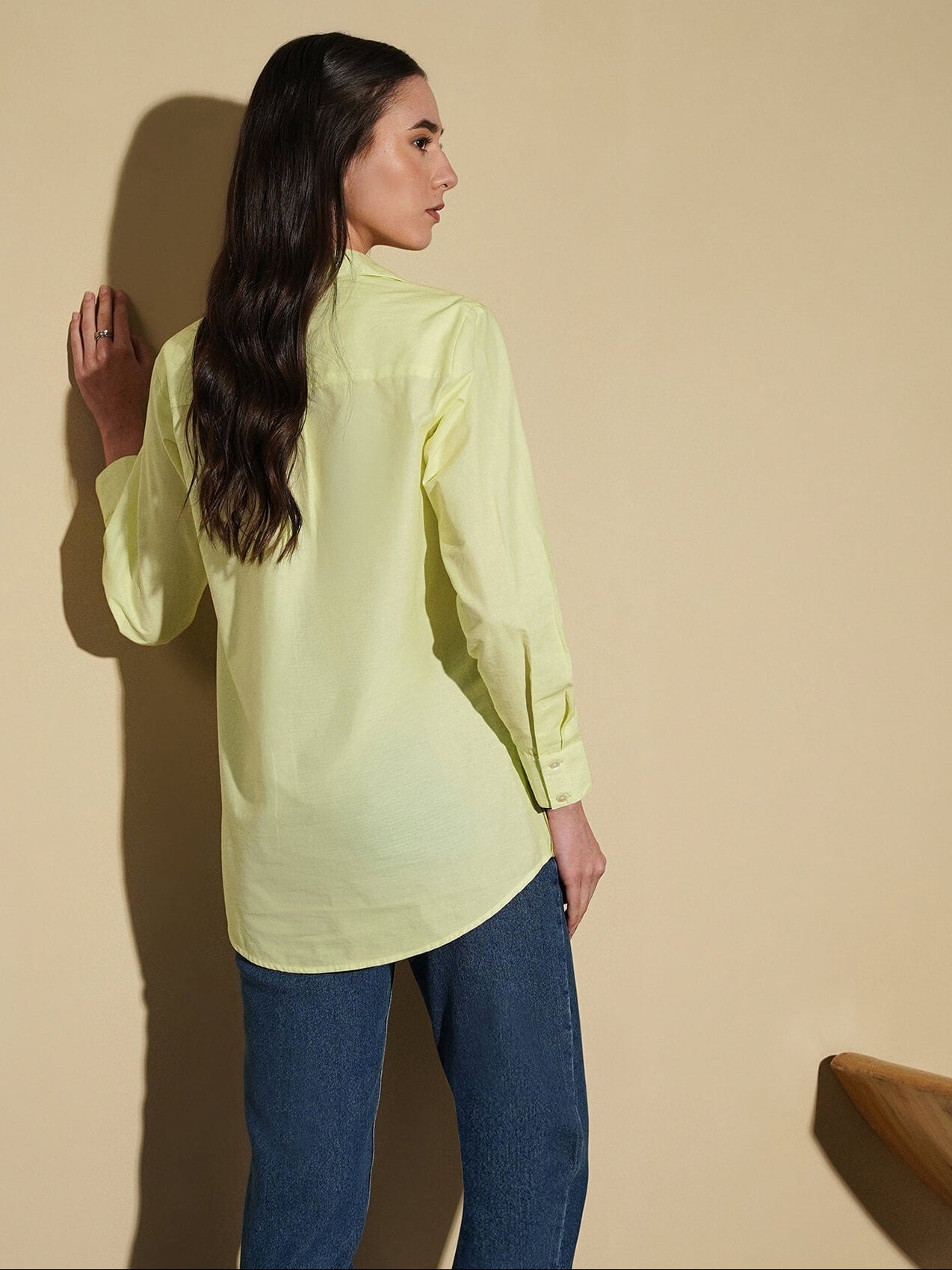 Cotton Placement Striped Shirt - Green