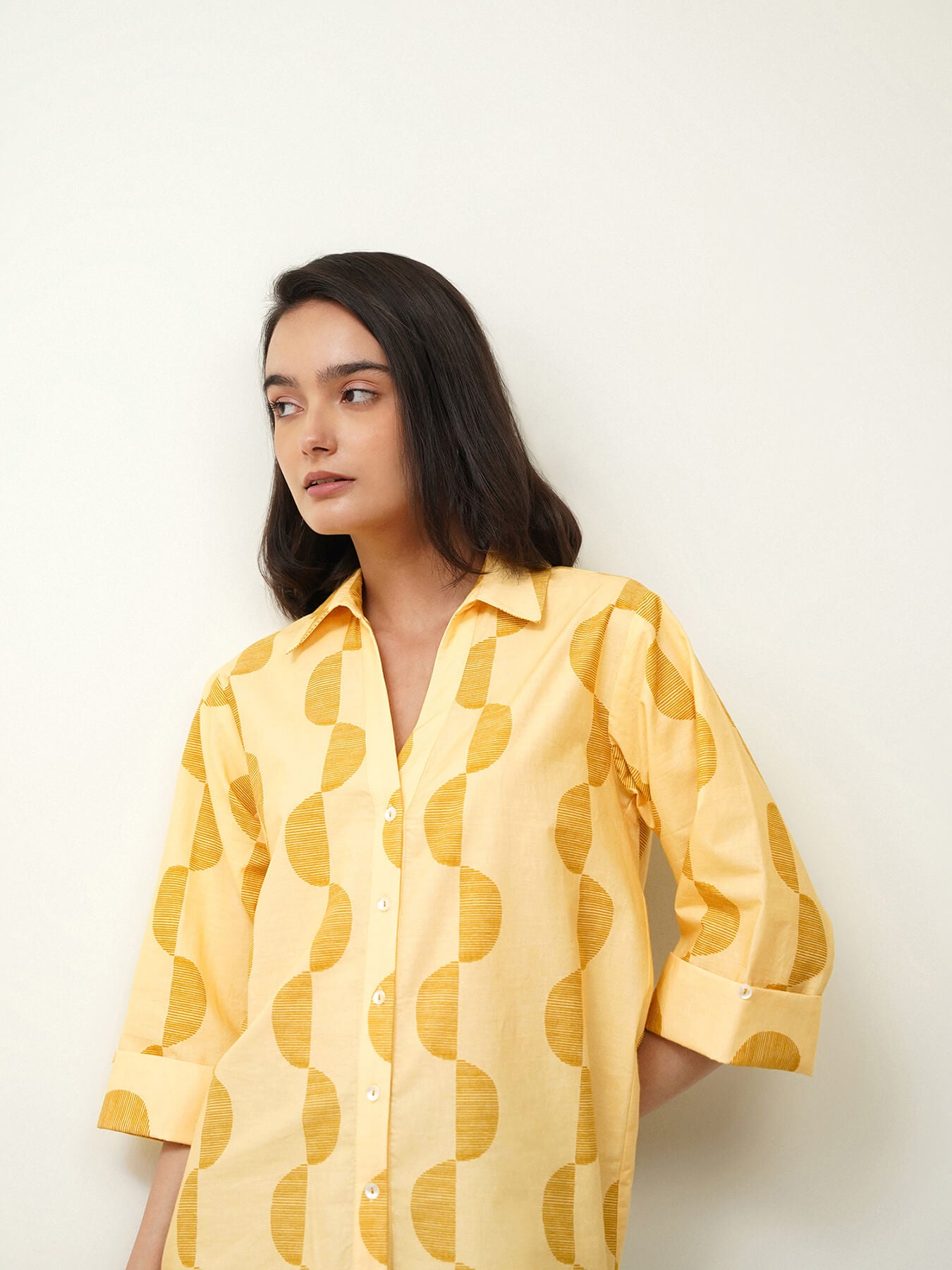Cotton Geometric Shirt - Yellow