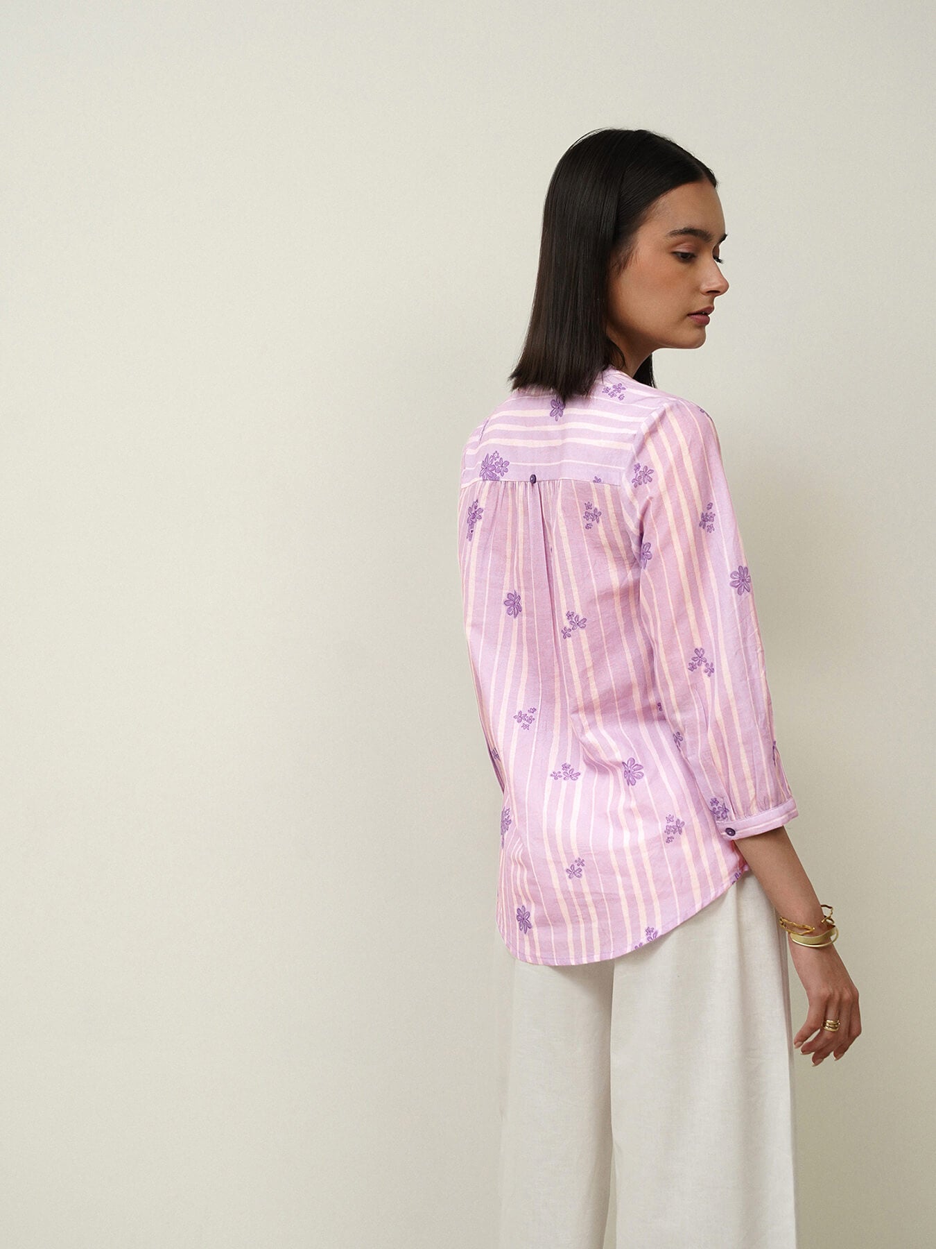 Cotton V-Neck Regular Top - Purple