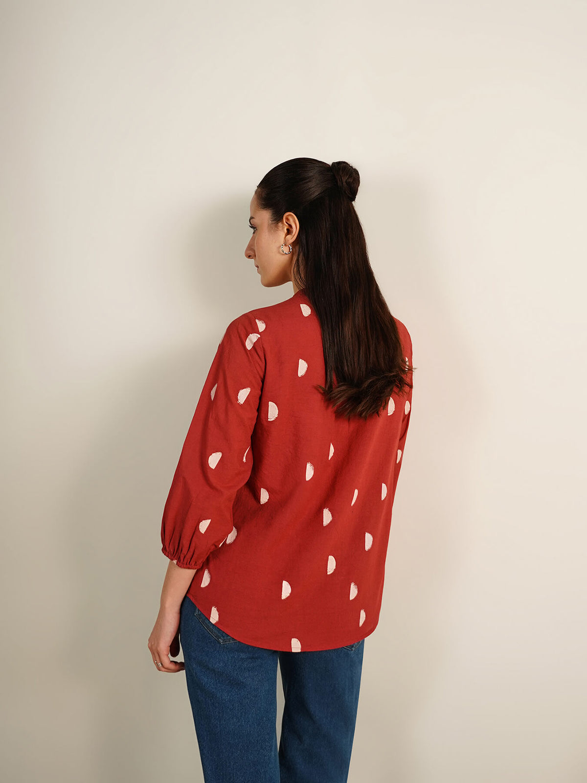 Cotton Geometric Print Regular Top - Maroon