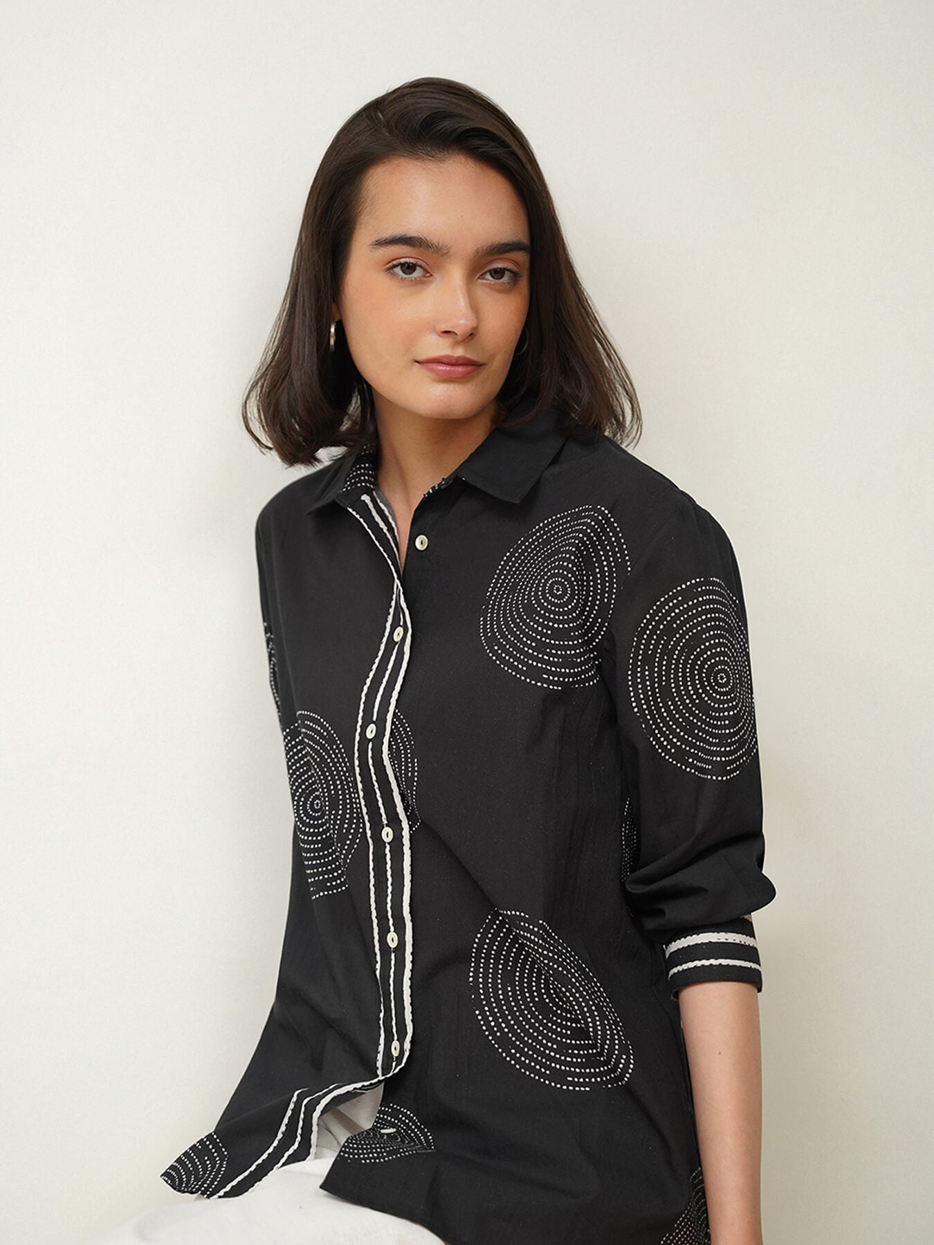 Cotton Geometric Shirt - Black