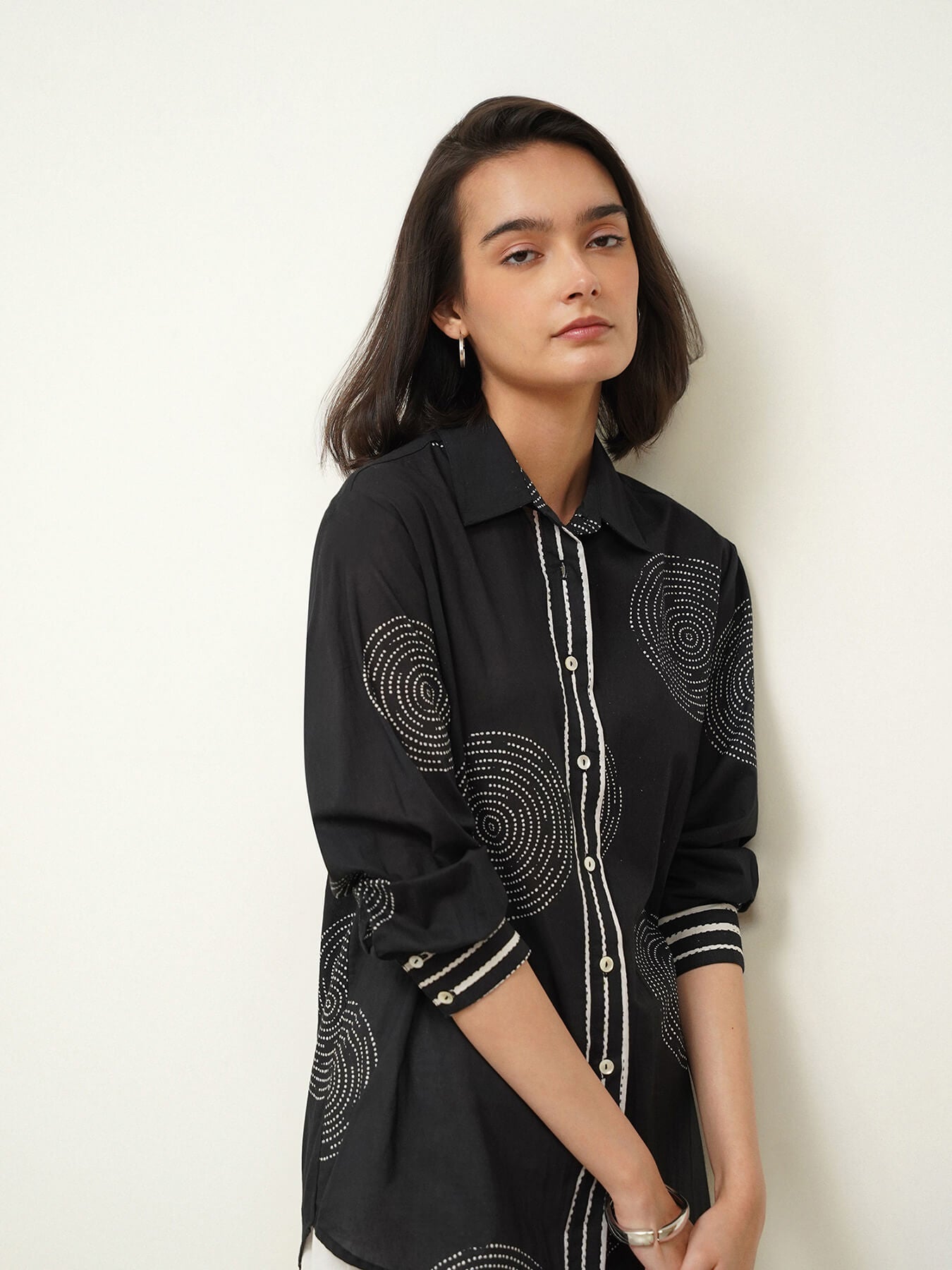 Cotton Geometric Shirt - Black