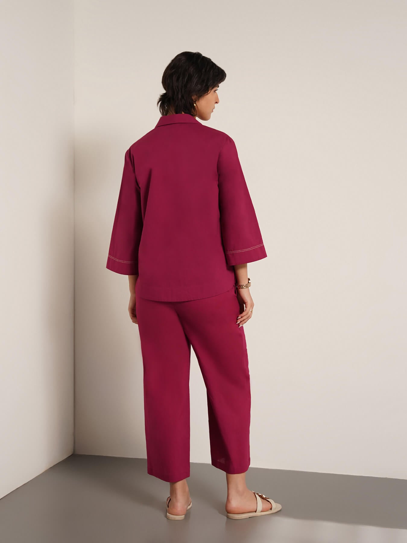 Cotton Colourblock Floral Patchwork Top - Burgundy