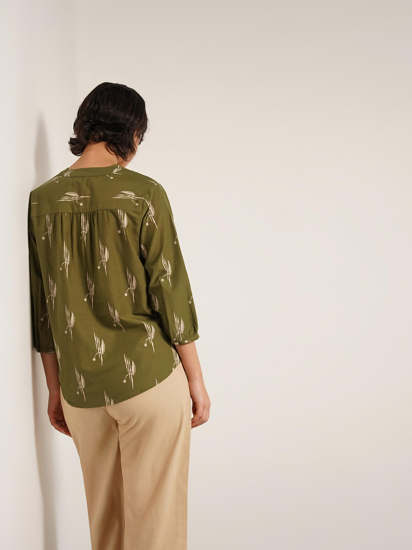 Pure Cotton Ethnic Motif Top - Olive