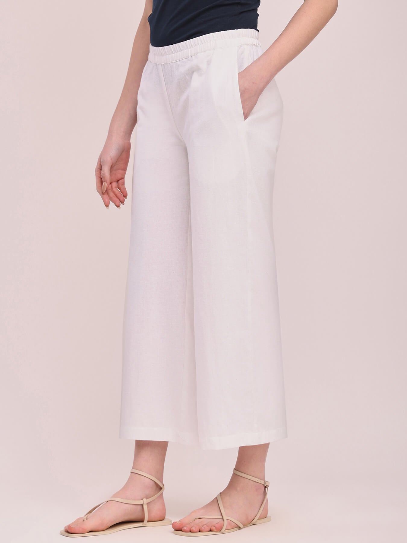 Cotton Solid Culottes - White