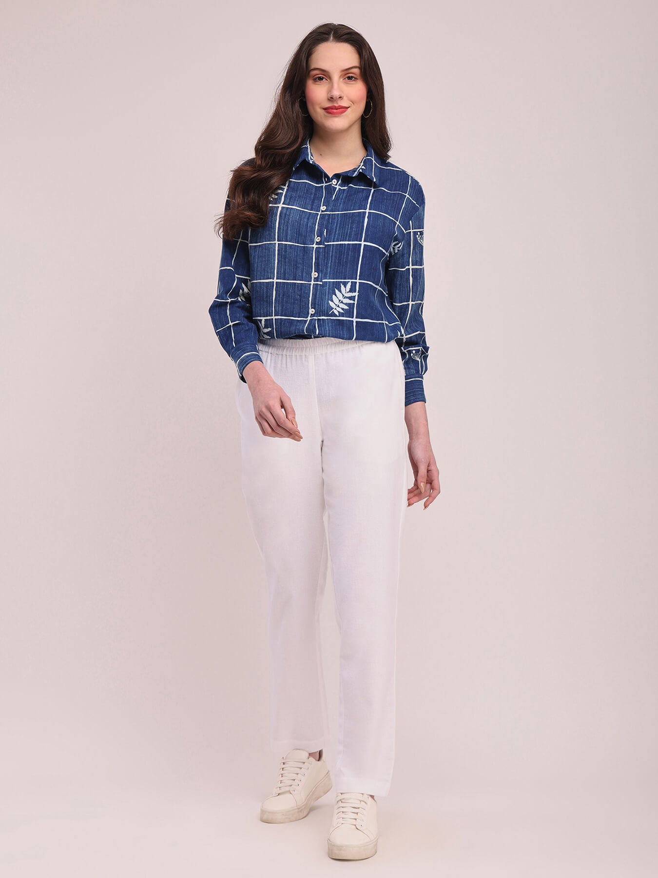 Cotton Solid Tapered Trousers - White