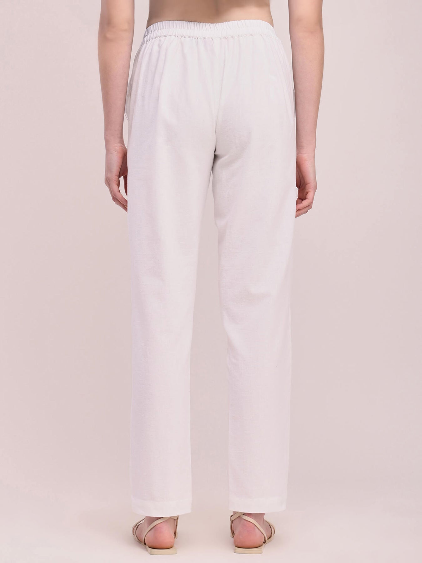 Cotton Solid Tapered Trousers - White
