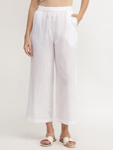 Cotton Solid Relaxed Fit Culottes - White