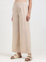 Linen Blend Solid Straight Trouser - Beige