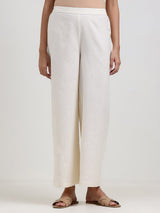 Linen Blend Solid Straight Trouser - Off White