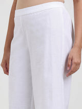 Linen Blend Solid Straight Trouser - White