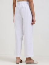 Linen Blend Solid Straight Trouser - White
