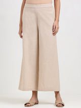 Linen Blend Solid Flared Culottes - Beige