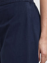 Linen Blend Solid Flared Culottes - Navy Blue