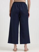 Linen Blend Solid Flared Culottes - Navy Blue