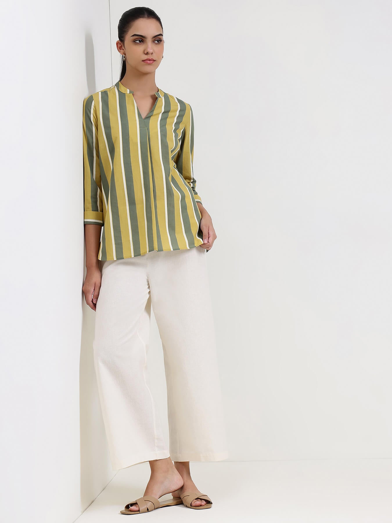 Linen Blend Solid Flared Culottes - Off White