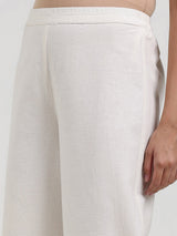 Linen Blend Solid Flared Culottes - Off White