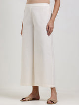 Linen Blend Solid Flared Culottes - Off White