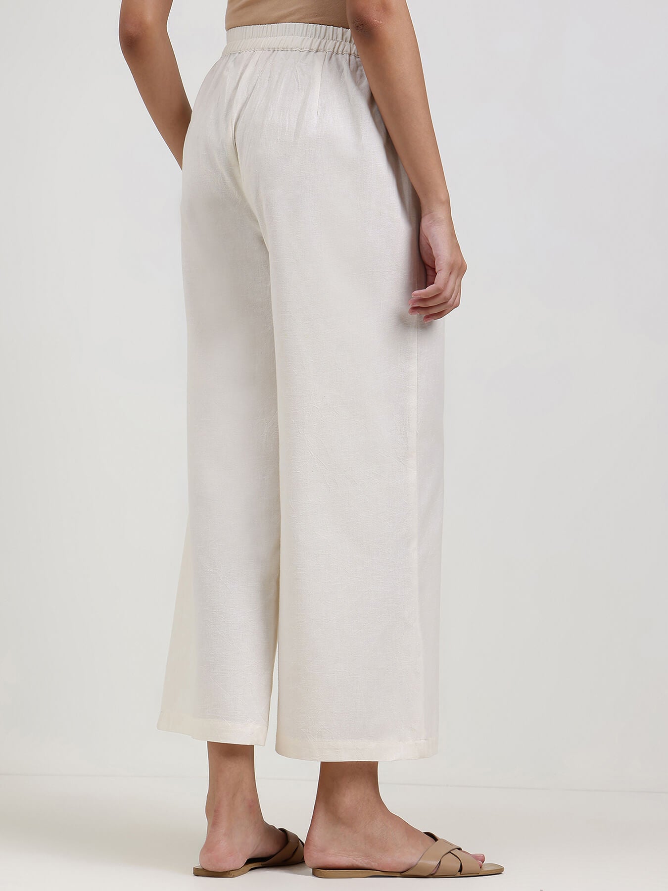 Linen Blend Solid Flared Culottes - Off White