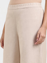 Linen Blend Solid Flared Trouser - Beige