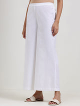 Linen Blend Solid Flared Trouser - White