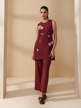 Cotton Floral Co-ord Set - Maroon