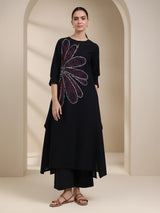 Cotton Bandhani Floral A-Line Kurta Set - Black