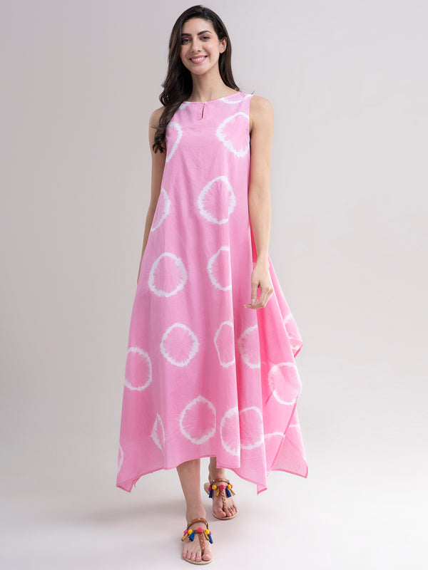 Buy Pink Tie and Dye Handkerchief Dress Online | Pink Fort