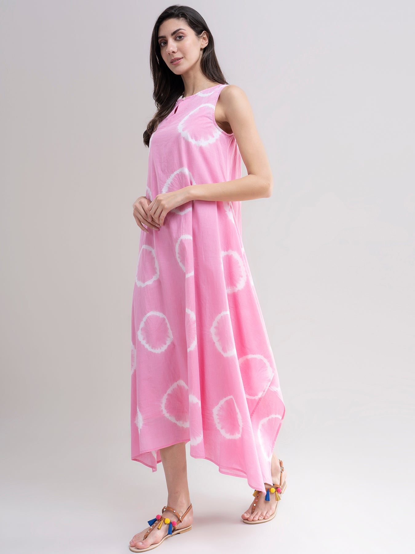 Buy Pink Tie and Dye Handkerchief Dress Online | Pink Fort