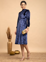 Buy Blue Velvet A-line Dress Online | Pink Fort