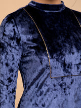 Buy Blue Velvet A-line Dress Online | Pink Fort