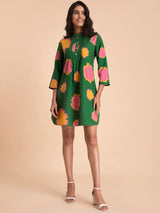 Buy Green Floral Mandarin Collar Dress Online | Pink Fort