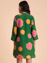Buy Green Floral Mandarin Collar Dress Online | Pink Fort