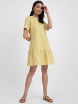 Buy Yellow Linen Blend A line Dress Online | Pink Fort