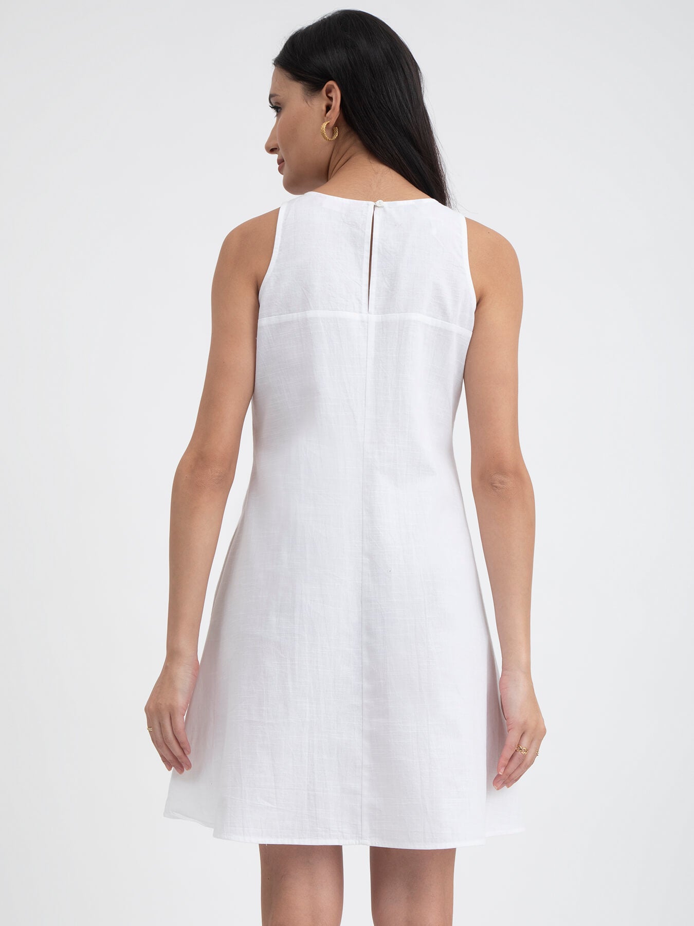 Buy White Linen Blend Sleeveless Dress Online | Pink Fort