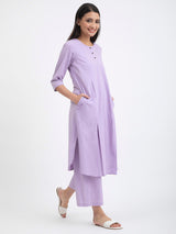 Buy Lilac Linen Blend Relaxed Kurta Online | Pink Fort