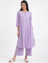 Buy Lilac Linen Blend Relaxed Kurta Online | Pink Fort