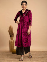 Buy Wine Velvet A-Line Flared Kurta Online | Marigold