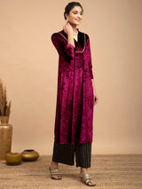 Buy Wine Velvet A-Line Flared Kurta Online | Marigold