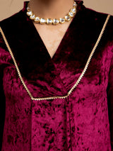 Buy Wine Velvet A-Line Flared Kurta Online | Marigold