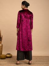 Buy Wine Velvet A-Line Flared Kurta Online | Marigold