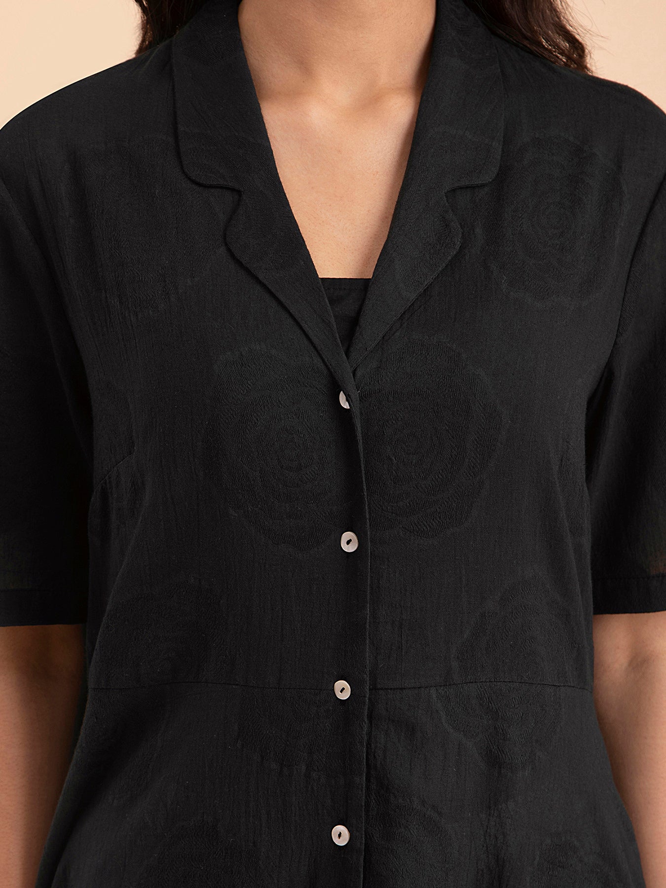 Buy Black Cotton Jacquard Flared Kurta Online | Pink Fort