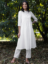 Buy White Cotton Flared Kurta Online | Pink Fort