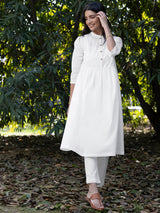 Buy White Cotton Flared Kurta Online | Pink Fort