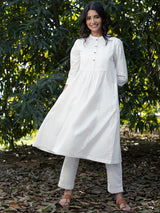 Buy White Cotton Flared Kurta Online | Pink Fort